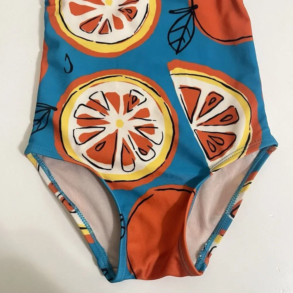 Tea Collection Oranges Fruit Print One-Piece Baby Swimsuit Girls SZ 18-24 Months